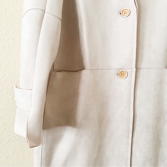 New! BLVD Longline Suede Coat - Light Beige / Cream - Size Medium - Picture 5 of 8